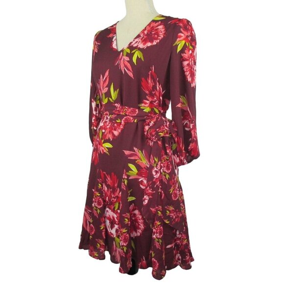WHBM Elbow-Sleeve Godet Dress Women’s Size 2 Floral Chiffon Sash Tie $180 - Picture 4 of 11